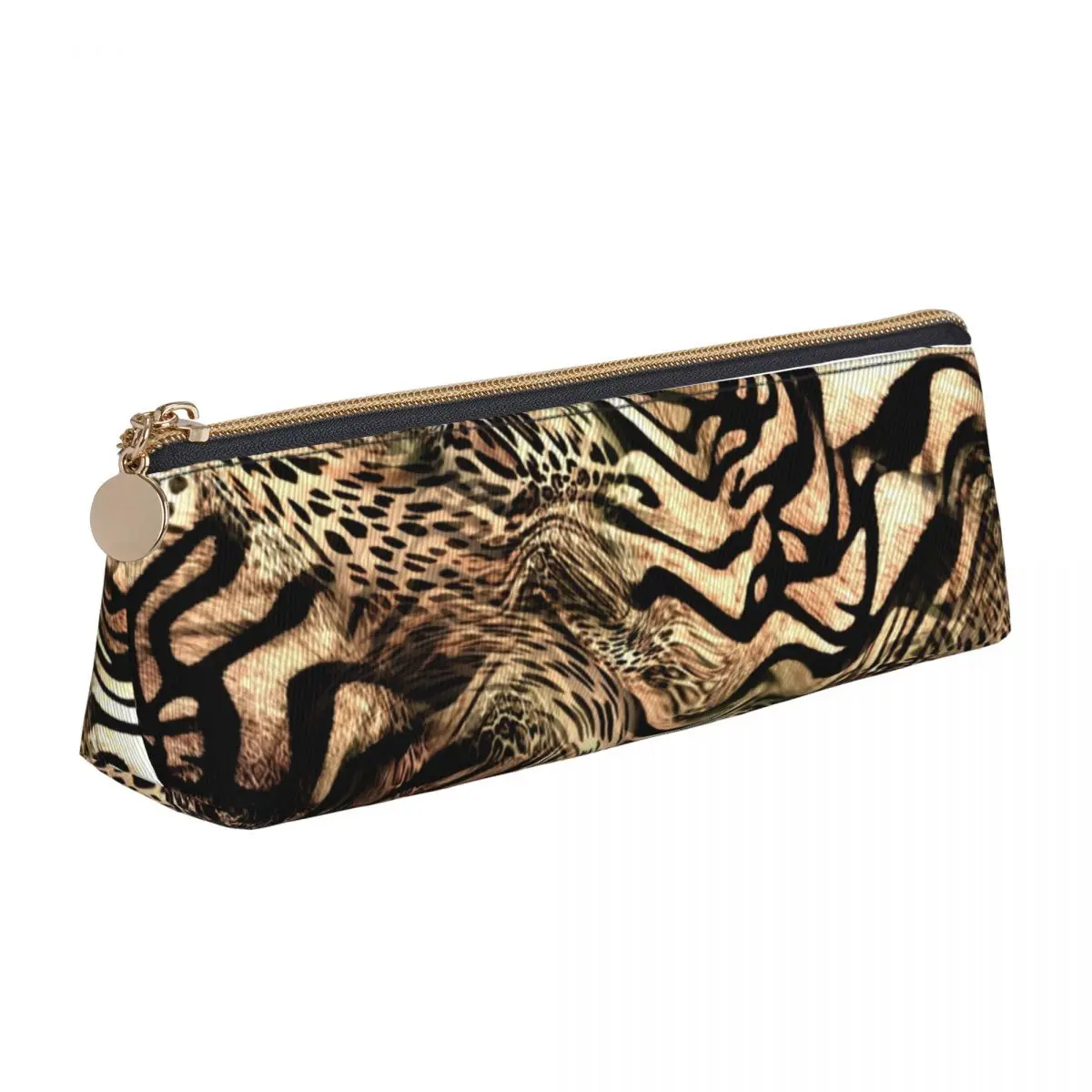 

Tiger Print Leather Pencil Case Leopard Animal Skin Elementary School Girls Boys Pencil Box Cool Large Capacity Triangle Pen Bag