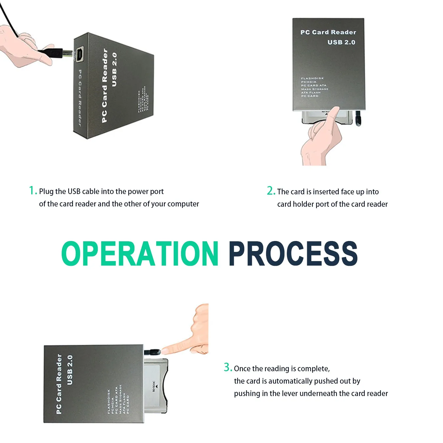 Металлическое устройство чтения карт USB к PCMCIA — ATA для 68-контактов ПК