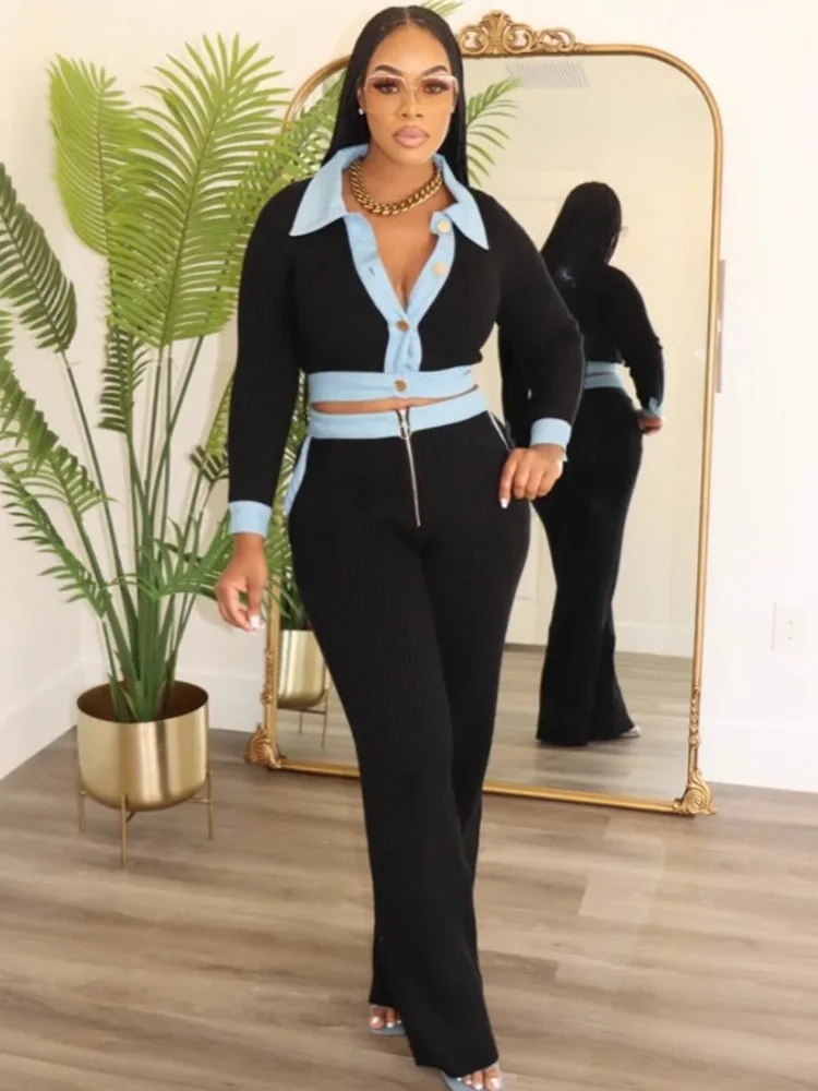 Женские комплекты из 2 предметов одинаковые вязаные двух топы и брюки костюмы