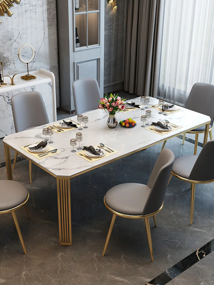 

Marble dining table and chair combination rectangular modern simple Italian light luxury household dining table