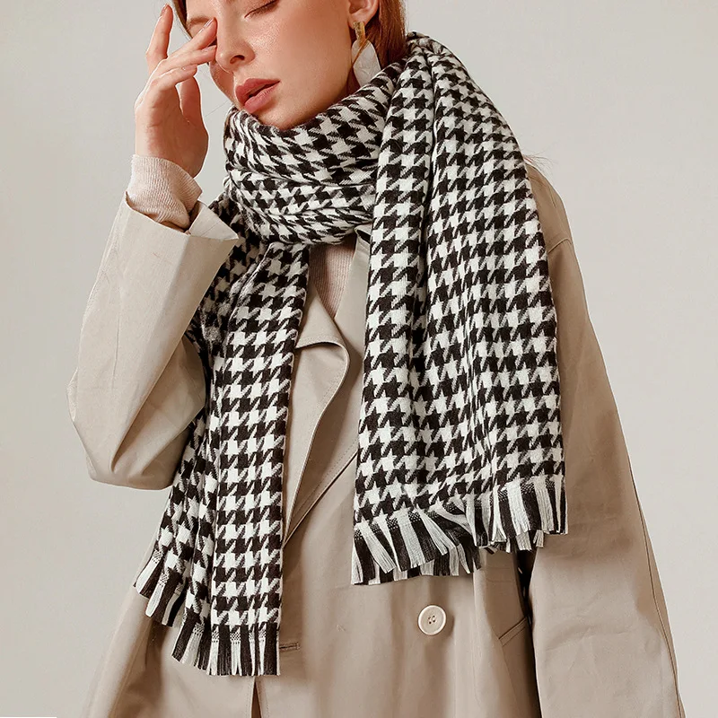 

Fashion Houndstooth Print Cashmere Scarf for Women Shawl Thick Blanket Winter Warm Wraps Pashmina Square Stoles Bufanda 2022