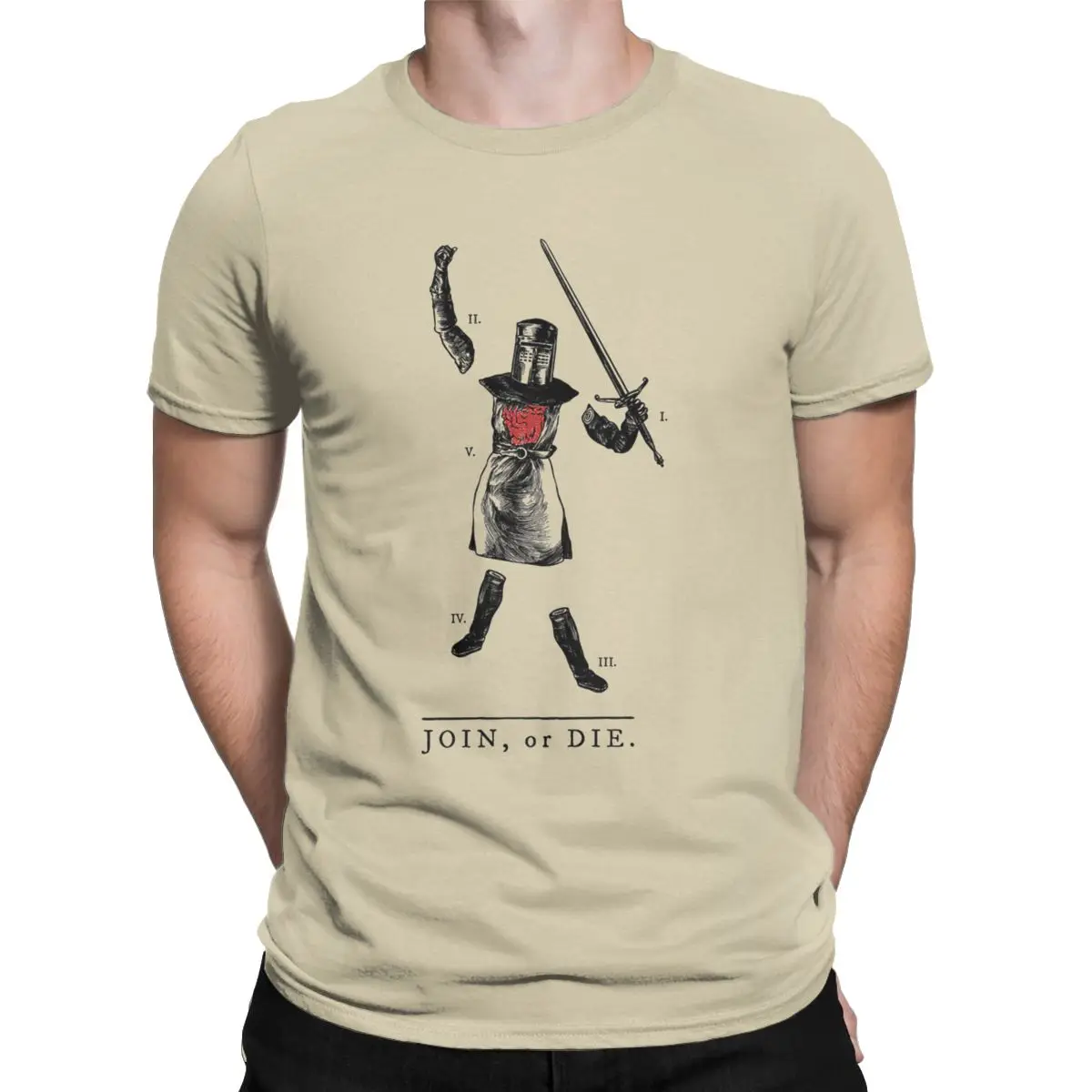

Monty Python French Knight GO AWAY t shirt for men Novelty Short Sleeve Round Collar T-Shirts Cotton Graphic Printed Clothes