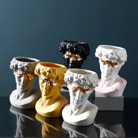 ceramics vase human head david abstract golden marbling modern home decoration accessories flower arrangement gold vases