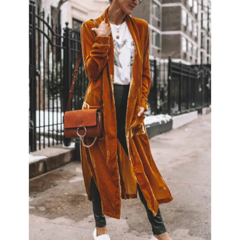 Женская свободная однотонная ветровка осенне-зимний уличный бархатный плащ