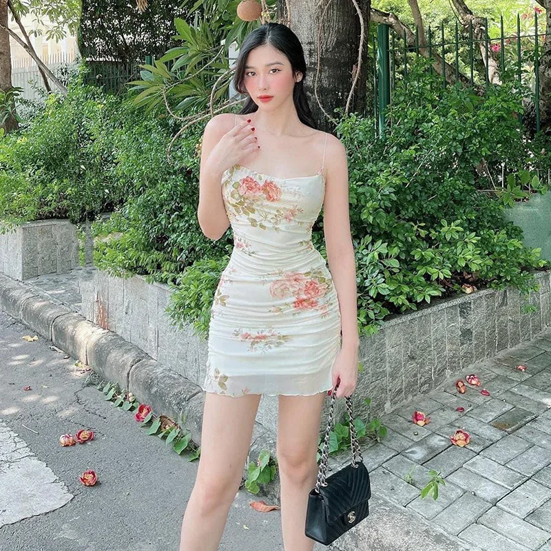 

Floral Mini Dress Women Y2k Aesthetic Sleeveless Ruffles Hem Kawaii Sundress Sexy Sweet Girl Fairycore Vestido De Mujer Club