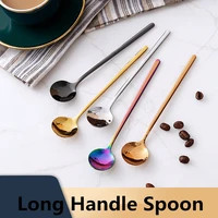 304 stainless steel long handle spoon small round dessert coffee spoon golden honey stirring spoon cute spoon dinnerware sets