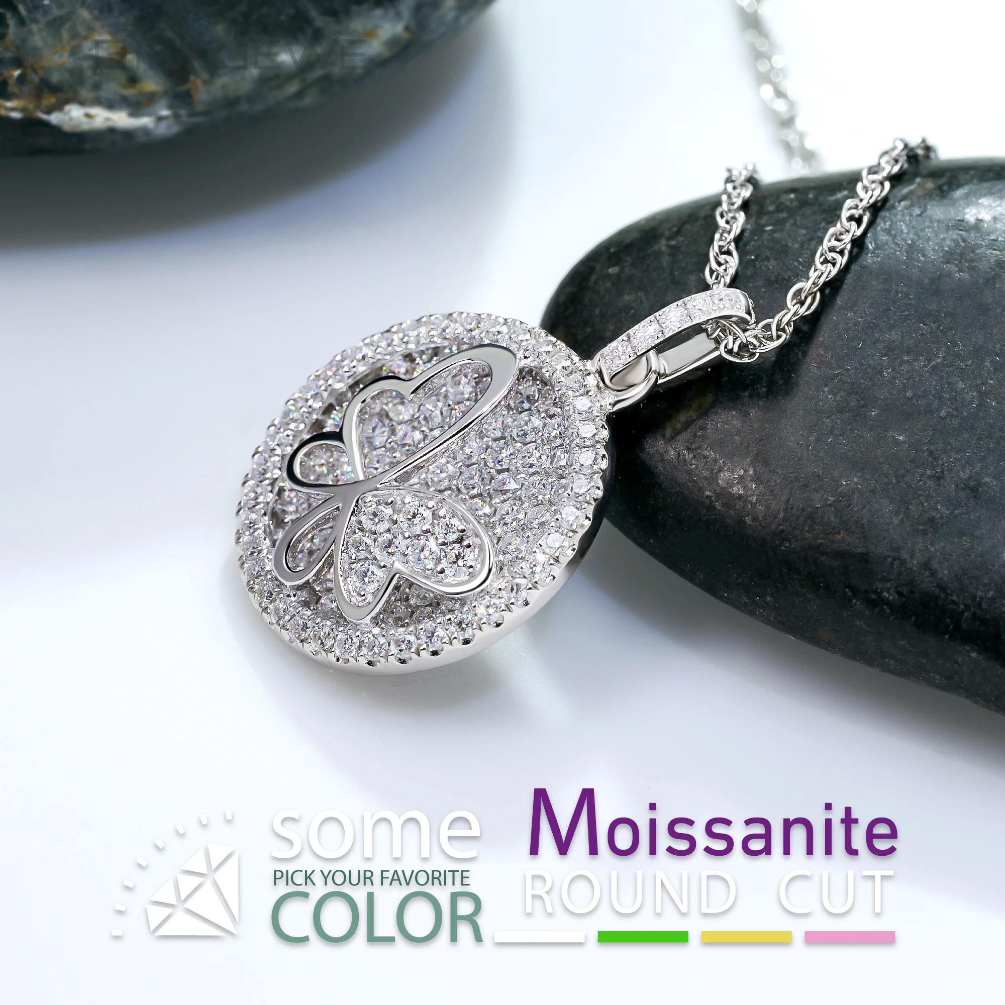 GIGAJEWE муассанит круглой огранки в стиле бабочки цвет 18 К белое золото покрытие