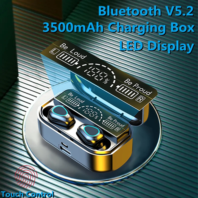 

Новинка 2022, беспроводные наушники TWS с Bluetooth 5,2, спортивные водонепроницаемые стереонаушники с микрофоном, зарядная коробка 3500 мАч