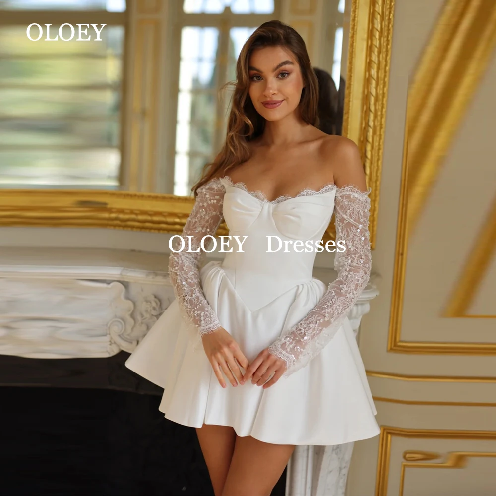 OLOEY сексуальное пышное короткое свадебное платье с открытыми плечами и бусинами