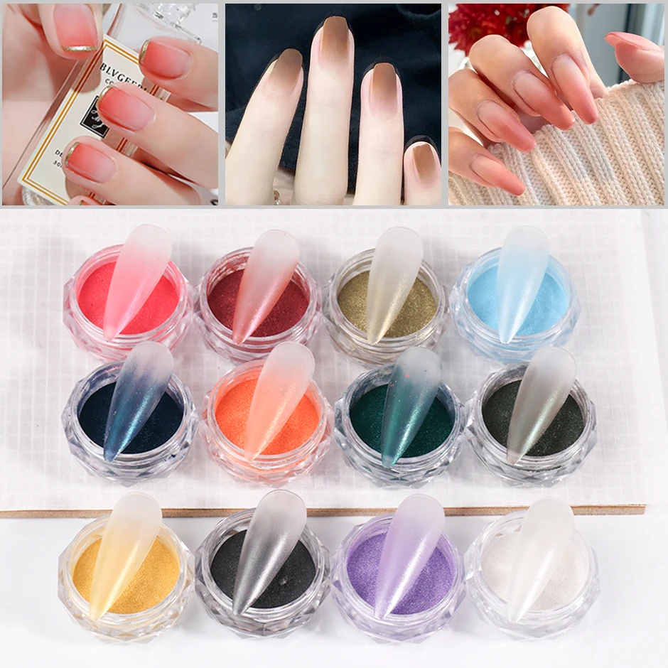 

12 Colors Gradient Nail Powders Ombre Art Glitter Pigment Magic Fine Mirror Chrome Powder Manicure Spring Nails Supplies SAS97