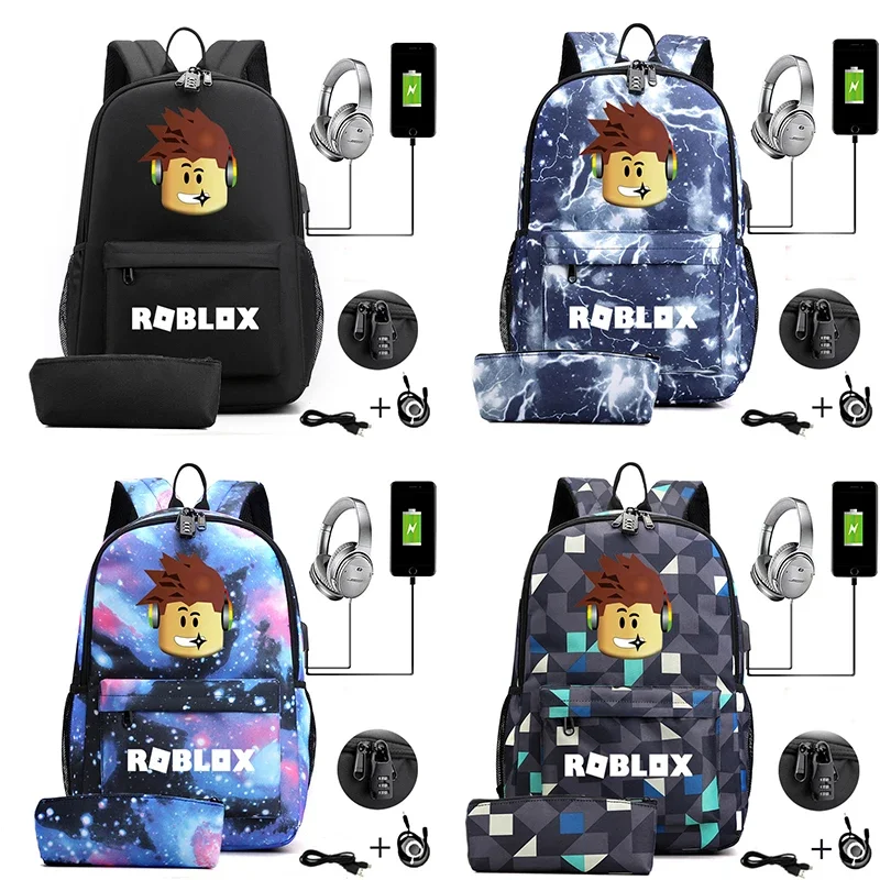 Рюкзак Roblox с мультипликационным аниме рюкзак USB и 3D принтом для студентов