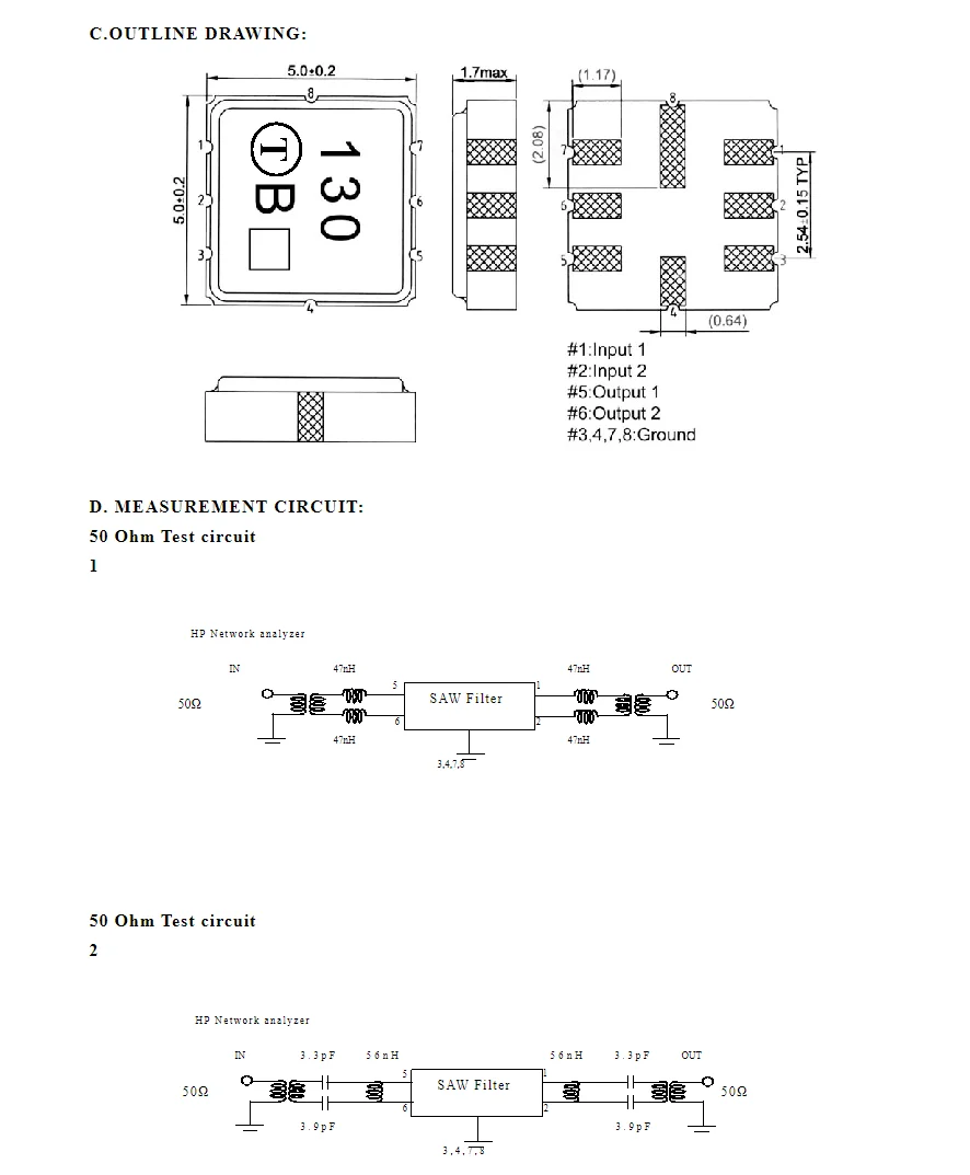 2 шт. TB0130A код 130 новый оригинальный 360 МГц упакованный SMD IF пильный фильтр