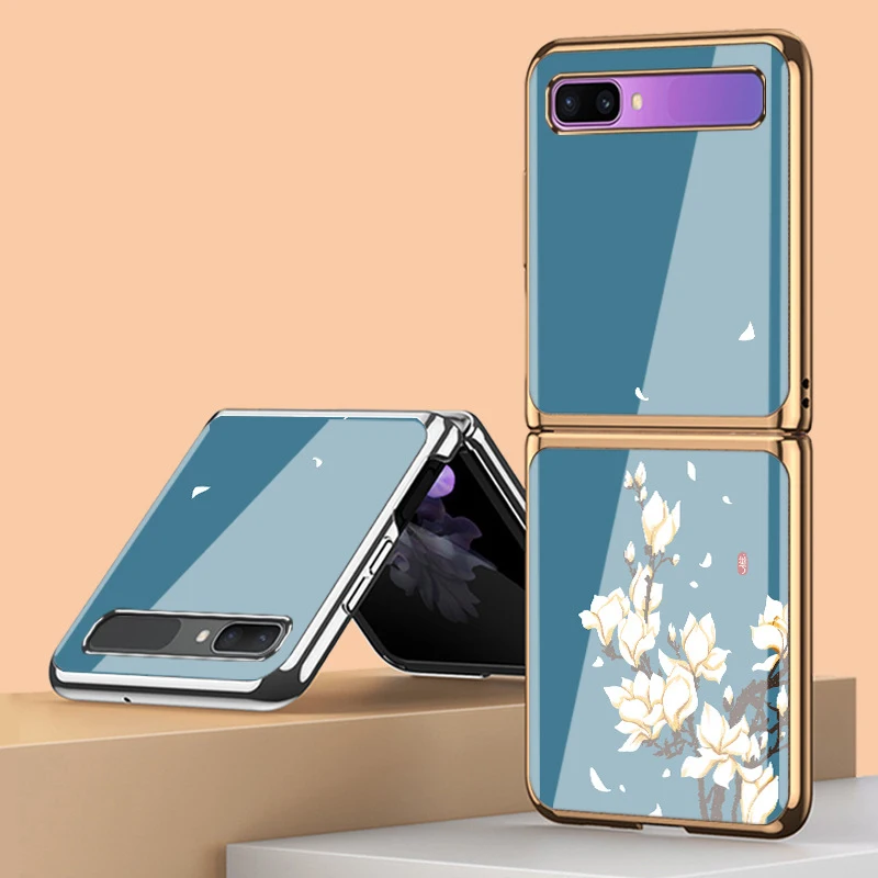

Z Fold 2 Funda Case for Samsung Galaxy Z Fold 2 W21 Z Flip Blue Magnolia Flower Tempered Glass Coque Phone Case Cove Capa