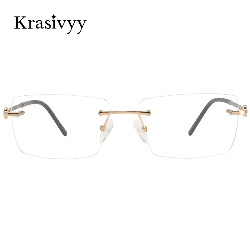 Krasivyy Rimless Glasses Frames Men Titanium Top Quality Ultralight Square Prescription Eyewear Males Korean Optical Eyeglasses