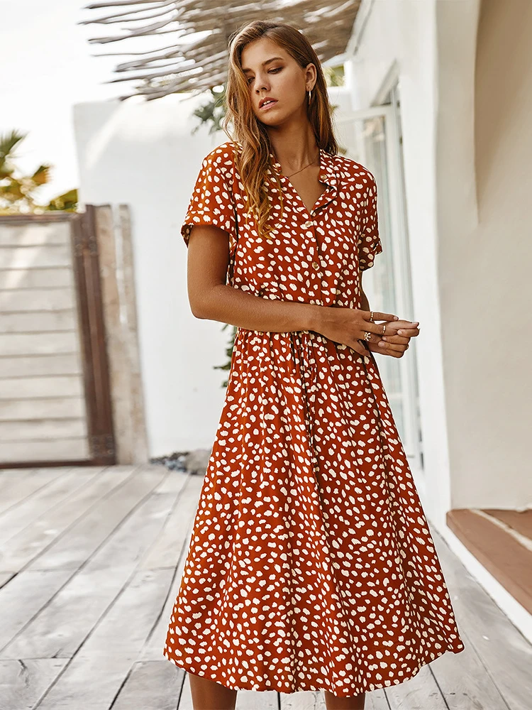 

2023 New Summer Women's Dress Retro Elegant Sexy Lace-up Slim V-neck Short-sleeved Mid-length A-line Skirt Dress Streetwear