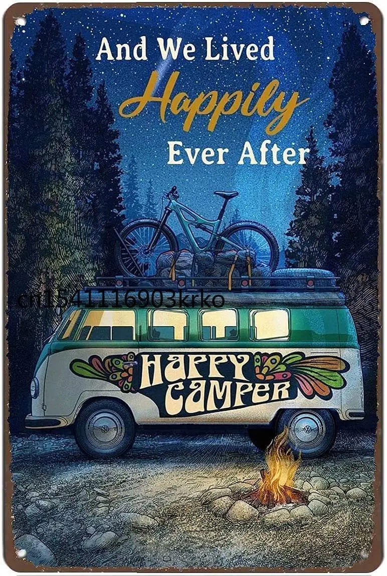 Металлическая вывеска для кемпинга счастливый дом в лесу и звездном небе