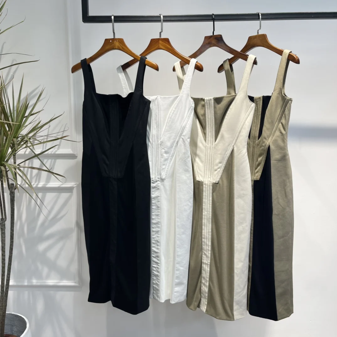 

Woman Vintage Clothing 2022 Top Quality Slim High Waist Spaghetti Straps White Black Khaki Knit Mini Tank Summer Dress