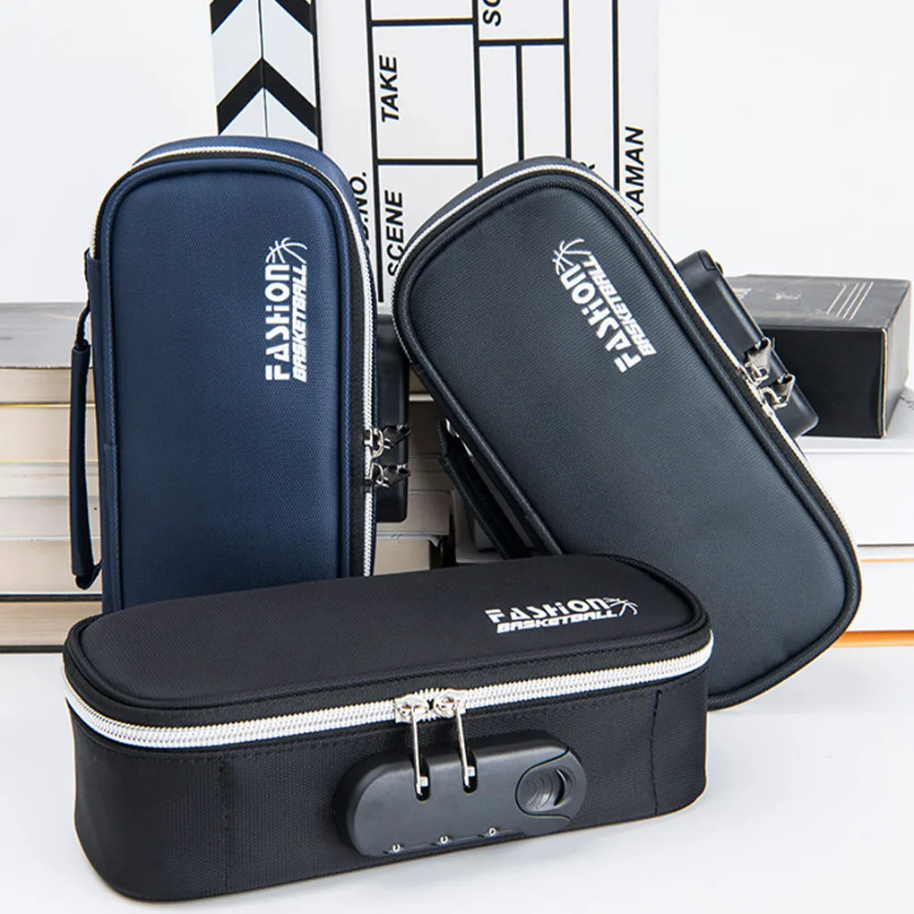 

Pen Bag Pencil Pouch Stationery Case Compartments Large Capacity Safety Code Key Storage Sack Student Supplies Black