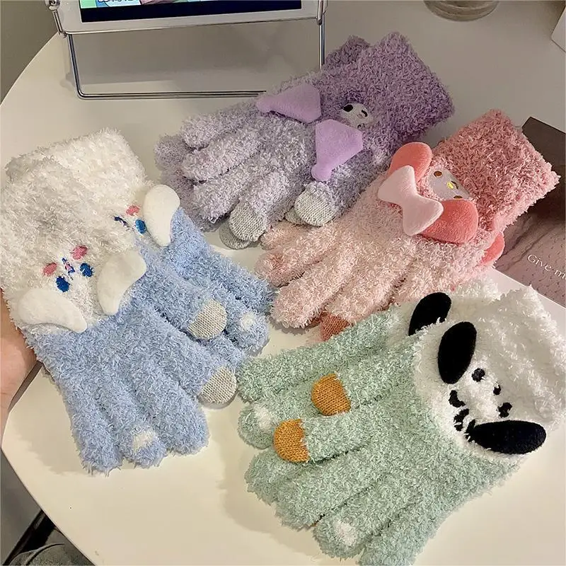 

Anime Cartoon Sanrio Kuromi My Melody Cinnamoroll Women's Autumn Winter Warm Gloves Five-Finger Cold-Proof Touch Screen Gloves