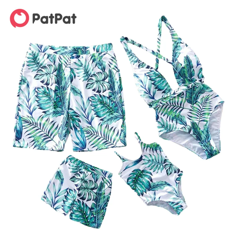 PatPat New Arrival Stylish Leaf Printed Matching Swimsuit Family Look Floral full print Multi-color One-piece Matching Swimwear