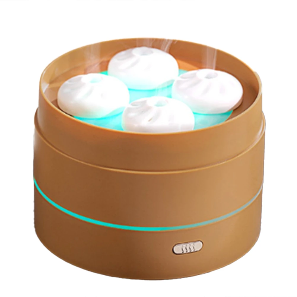 

200ML Essential Oil Diffuser USB Cute Steamer Bun Shape Hydrating Aroma Diffusor Night Light Home Small Appliances Brown