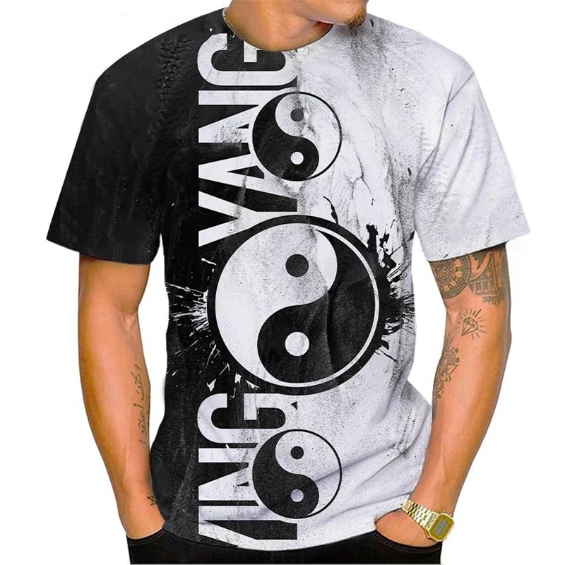 Gossip Tai Chi Yin Yang Men's T-Shirt 3d Printing Graphic Cool Dragon T Shirt Outdoor Casual Short Sleeve Round Neck Tees Tops