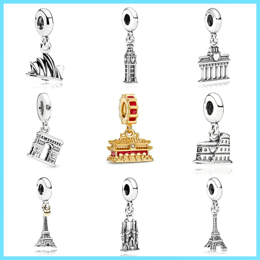 

New S925 Silver Eiffel Tower Paris Big Ben, Fashion With A Variety Of Bracelet Necklace Pendant Can Be DIY Beads Accessories