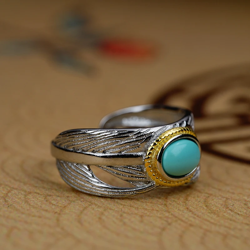 Кольцо из стерлингового серебра 925 пробы с зеленым сосновым пером натуральные