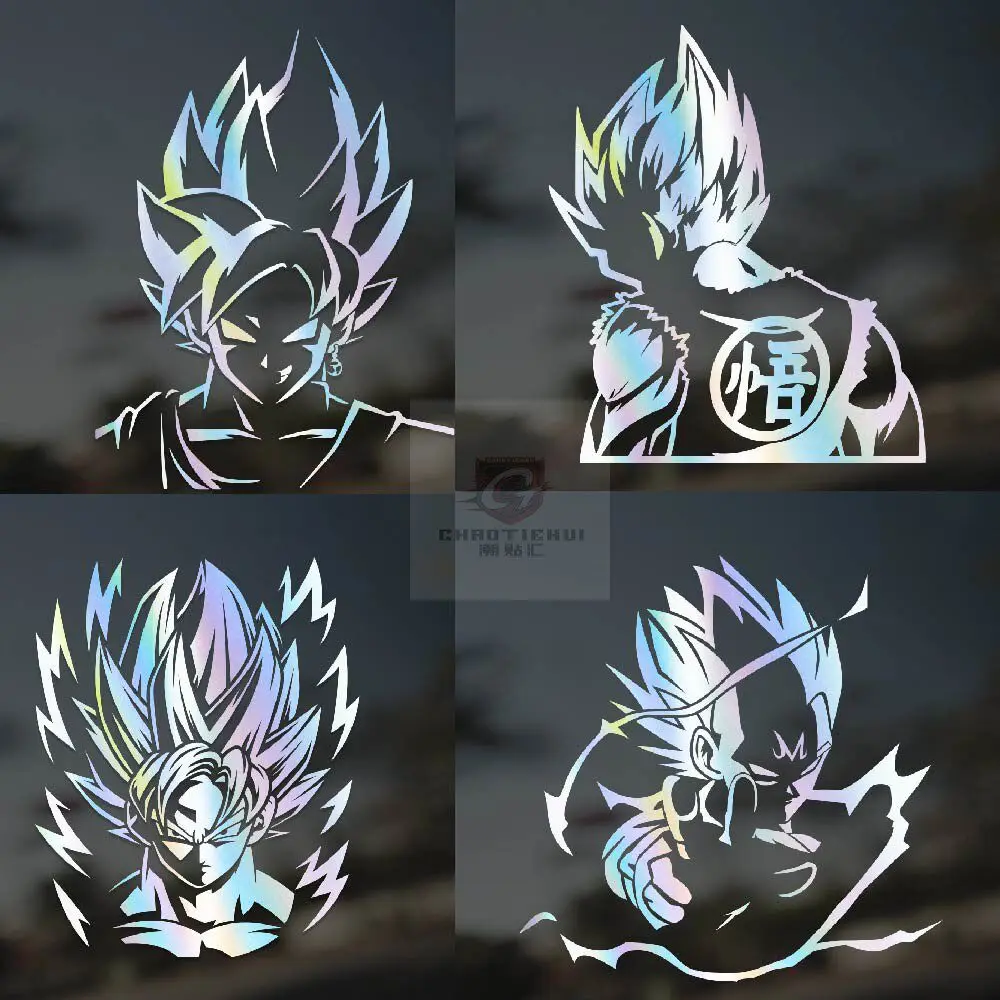 Фото Персонализированные светоотражающие наклейки Dragon Ball Goku Vegeta для тюнинга кузова автомобиля, наклейки на лобовое стекло мотоцикла №1