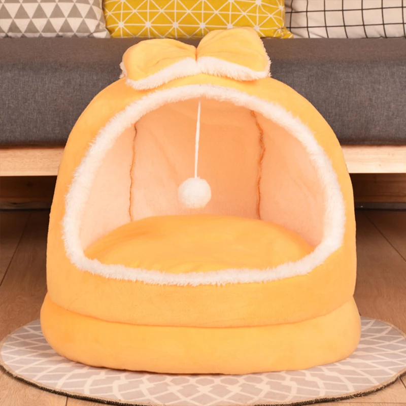 

Semi-Enclosed Cute Winter Cat Bed Cat Nest Warm Plush Pets House Four Seasons Cushions Kennel Basket Mat For Small Medium Cats
