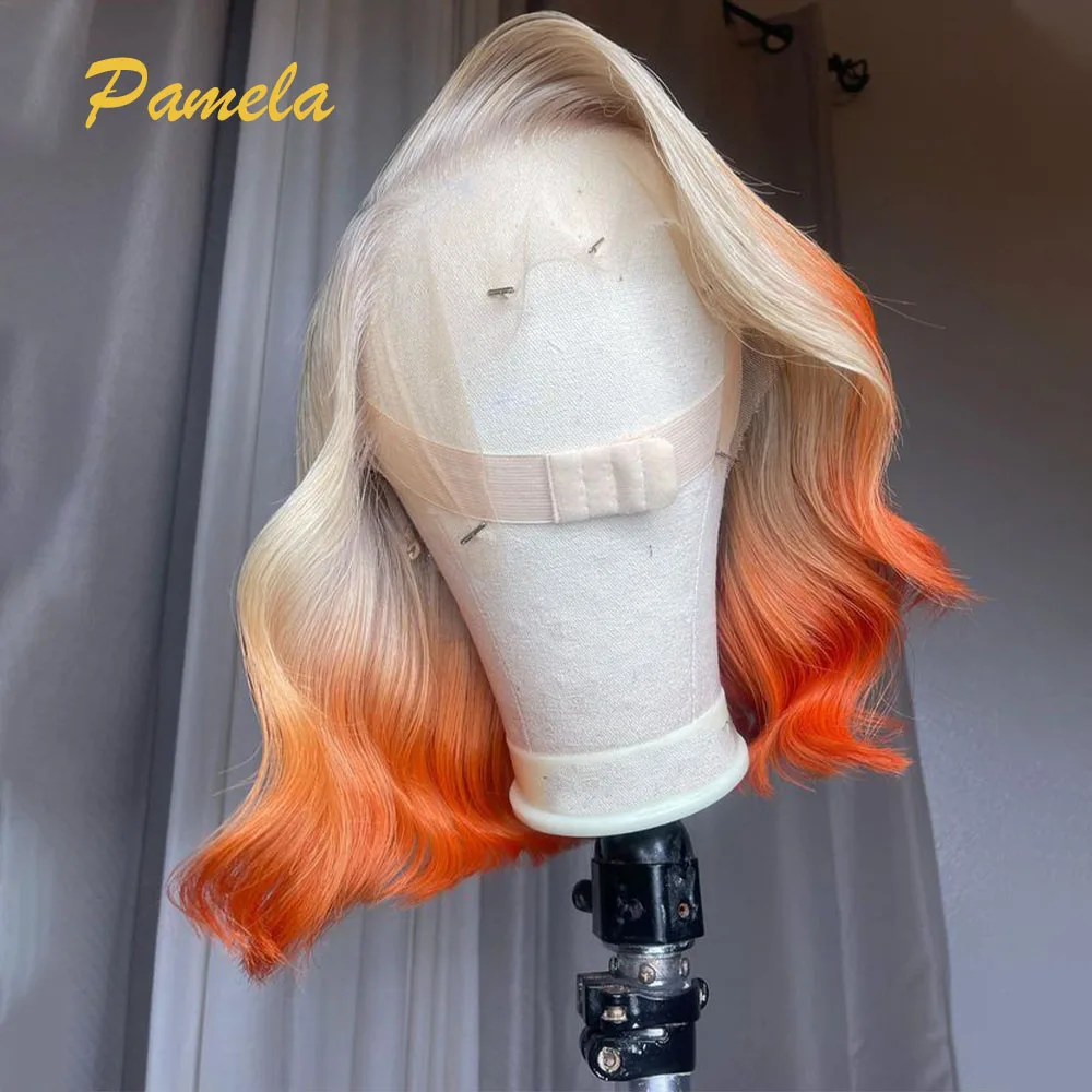 

Ginger Orange 13x4 Short Bob Body Wavy Transparent Lace Front Wigs Ombre 613 Blonde Colored Straight Human Hair Wigs For Women