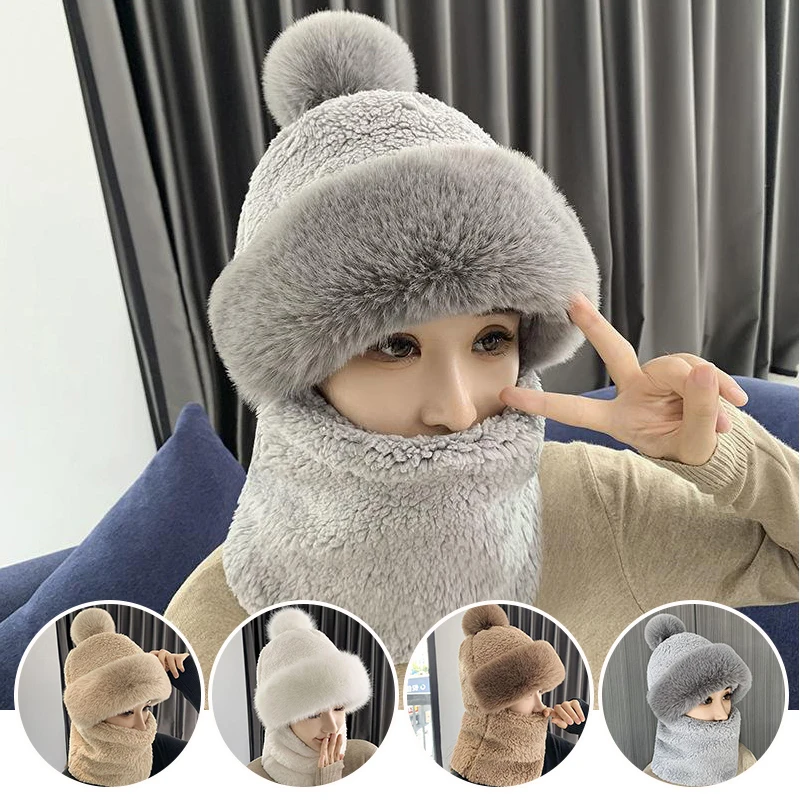 

New Winter Female Hat Scarf Caps Neck Warmer For Beanies Pullovers Masked Hats Men Women Kids Outdoor Warm Plush Fleece Ski Hats