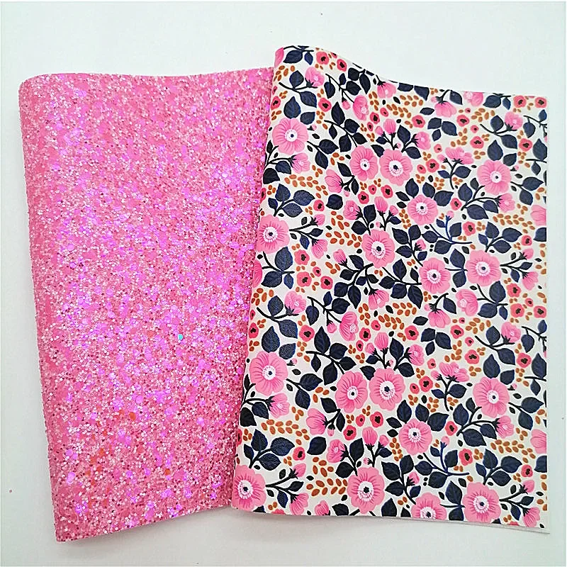 Pink Glitter Leather Sheets Sprinkles Custo Flowers Printed Faux DIY Craft Mini Rolls W046