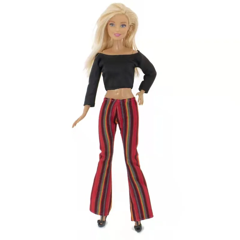 

Black Crop Tops Striped Pants 1/6 Doll Outfits for Barbie Clothes Shirt Trousers Clothing Set for Barbie Dolls Accessories Toys