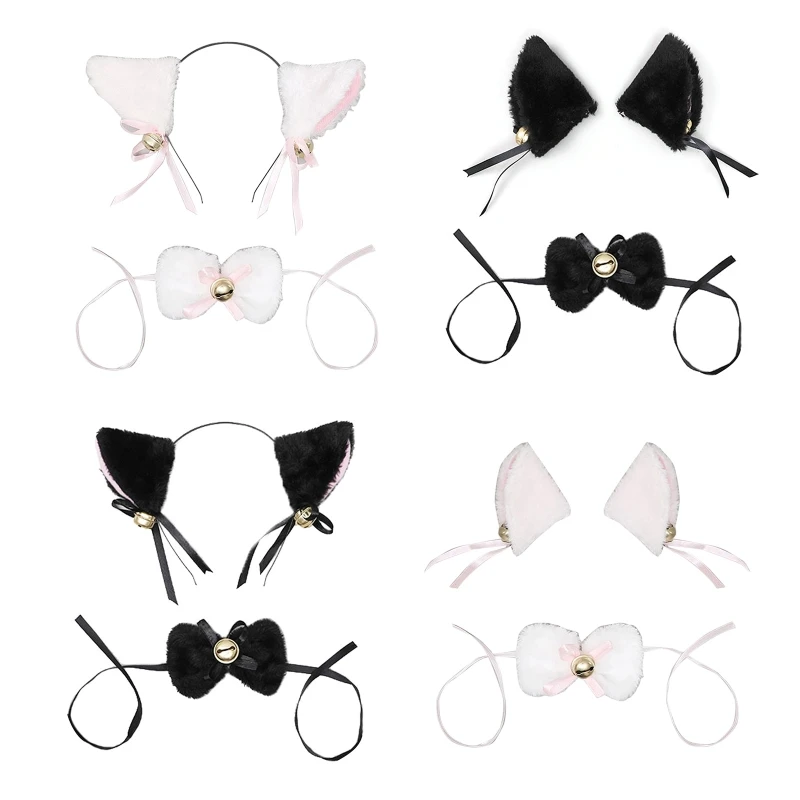 

Cat Ear Headband with Bow-tie/Anime Ear Hairpin with Bow-tie Girl Headdress Cosplay Hairband Headpiece Costume Accessory