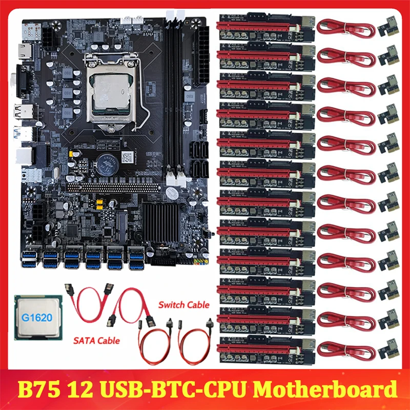 

B75 BTC Mining Motherboard Set VER 009S PLUS PCI-E Riser Card 8 USB3.0 To PCI-E 16X GPU Graphics Card DDR3 ETH Bitcoin Miner Rig