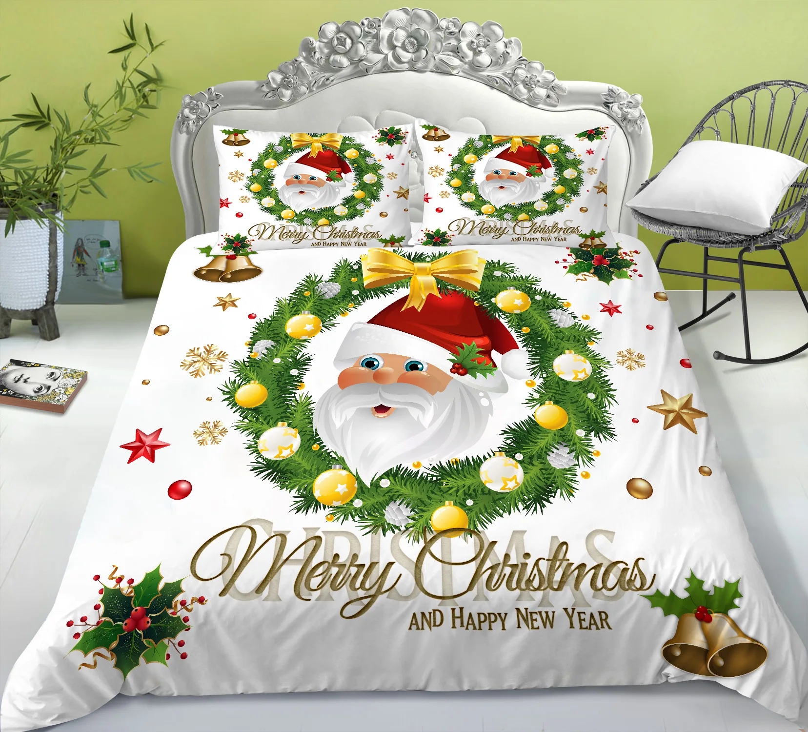 

2 или 3 шт., мягкие пододеяльники с рождественским принтом, 1 пододеяльник + 1/2 наволочек