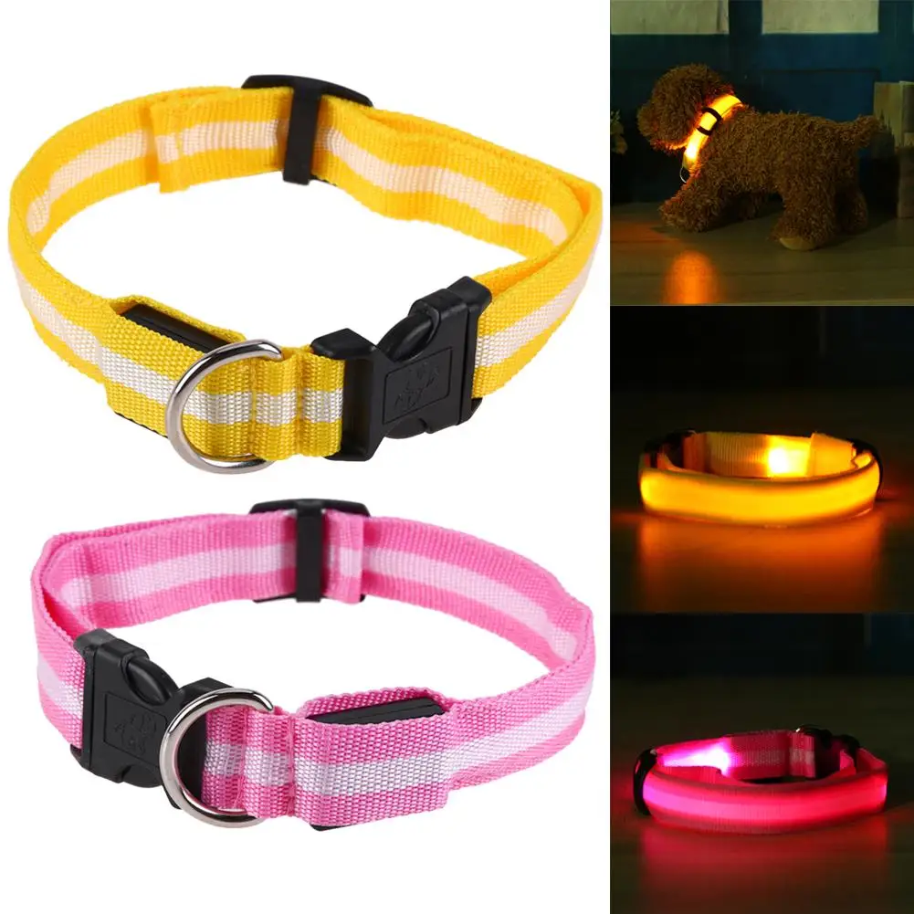 

2.5cm LED Night Flashing Dog Pet Necklace Nylon Collar Leash Luminous Flashing Necklace Outdoor Walking Night Safety Supplies