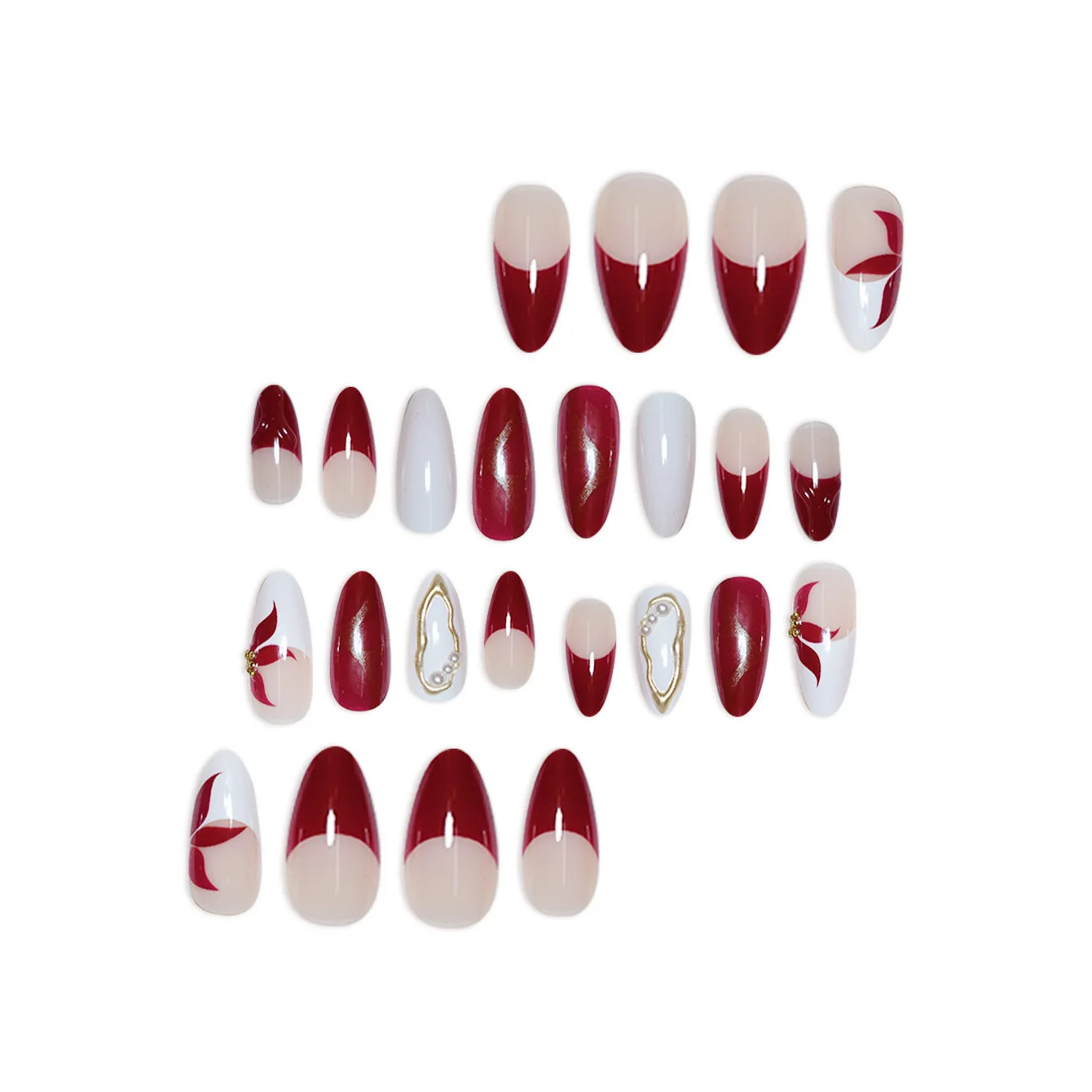 24 шт. миндальный стиль красные белые французские накладные ногти вспышка