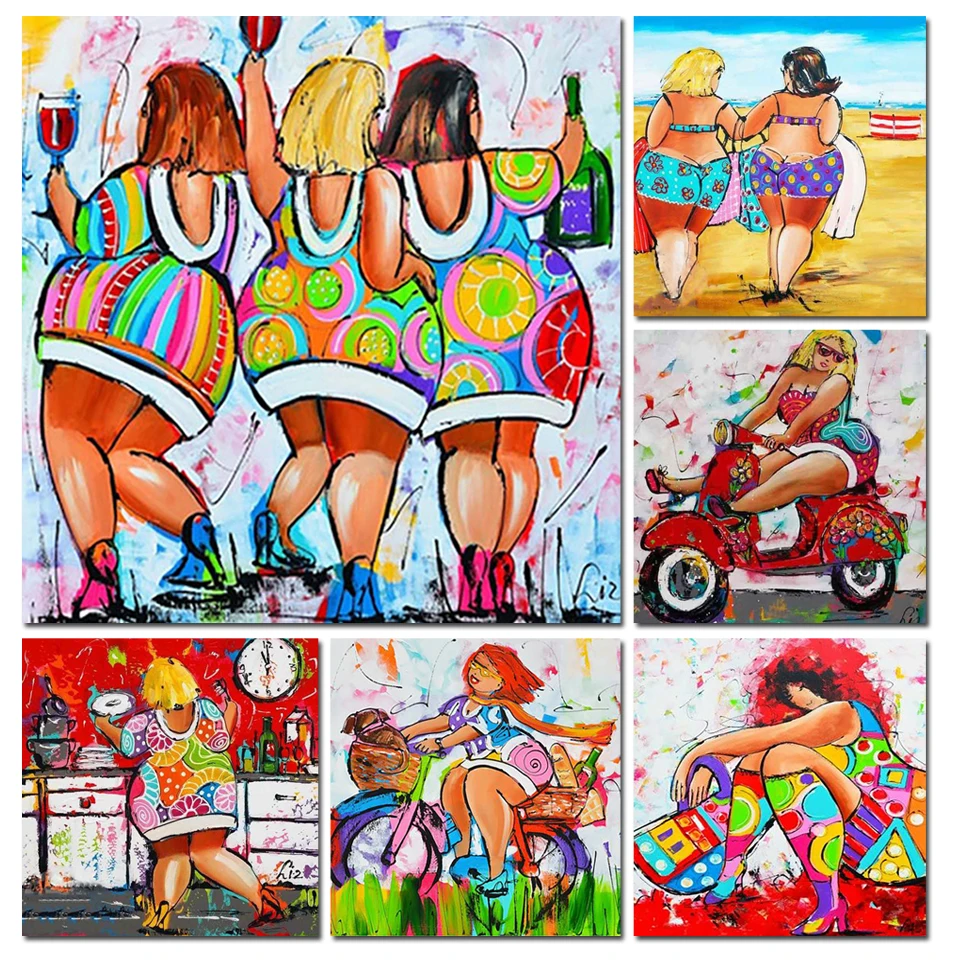 

Полноформатная/круглая алмазная живопись, вышивка толстыми девушками, красочная полная Алмазная мозаика для девушек, вышивка крестиком, до...