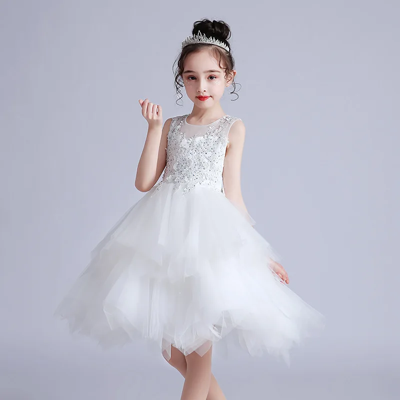 

For Girls Multi-layer Mesh Princess Dress Kids Sleeveless Wedding Party Bow Back Zipper Dresses Children Clothing 3-12 Years
