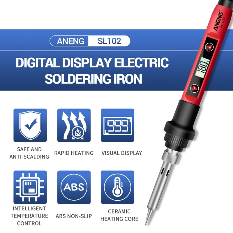 

Цифровой электрический паяльник ANENG SL102 с регулируемой постоянной температурой, 60 Вт, инструмент для переделки и сварки