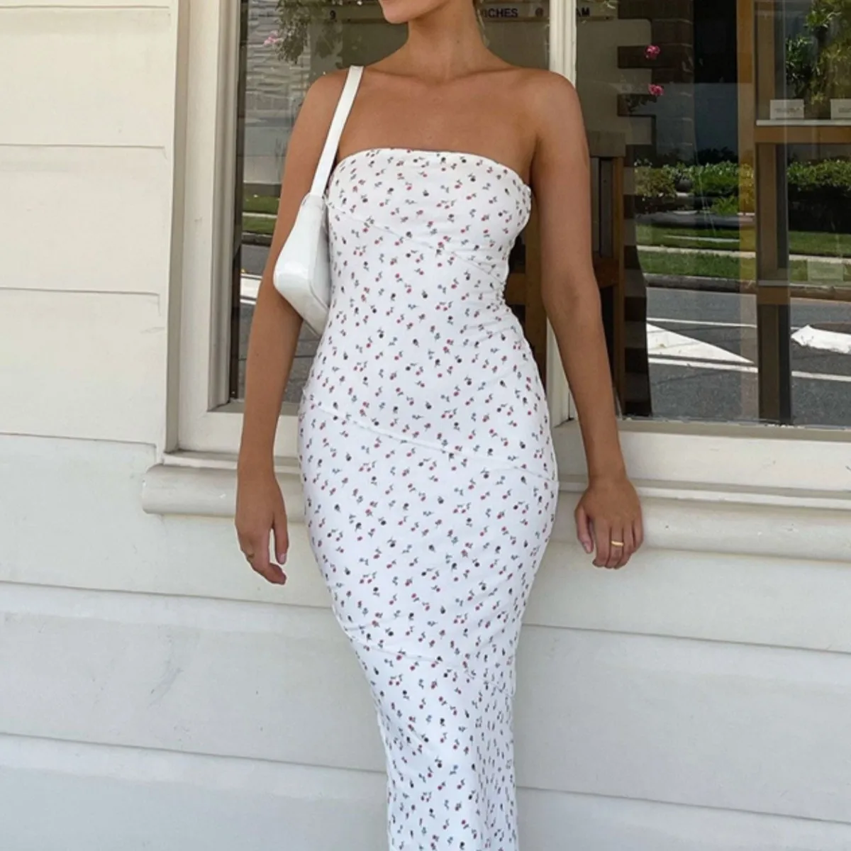 

Summer Women Tube Bodycon Dress Party Clubwear Printed Off Shoulder Sleeveless Strapless Backless Long Vestidos Beach Vacation