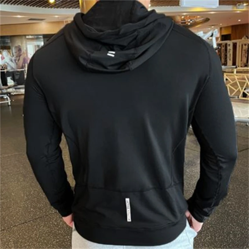 Men's Jogging Running Hoodies Quick Dry Breathable Elastic Sports Jackets Male Thin Shaper Fitness Outdoor Hiking Workout Hooded