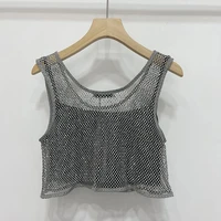 womens 2022 spring new street ins heavy industry sparkling hot drilling hollow short vest sexy light luxury crop top