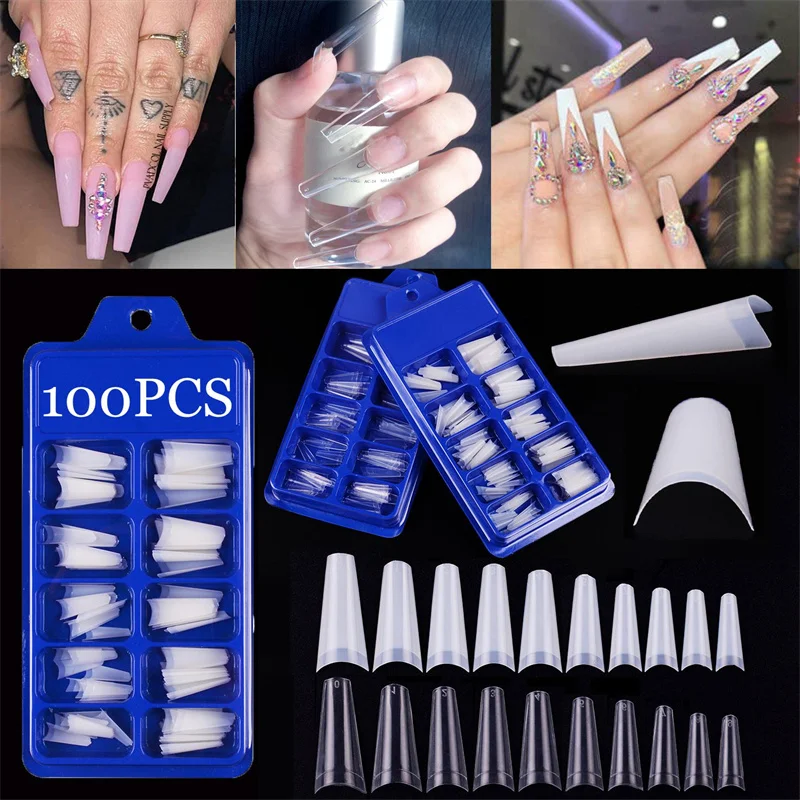 

100pcs Poly Nail Gel Full Cover Nail Forms Acrylic False Fake Nails Quick Building Mold Tips Dual Forms Nail Finger Extension