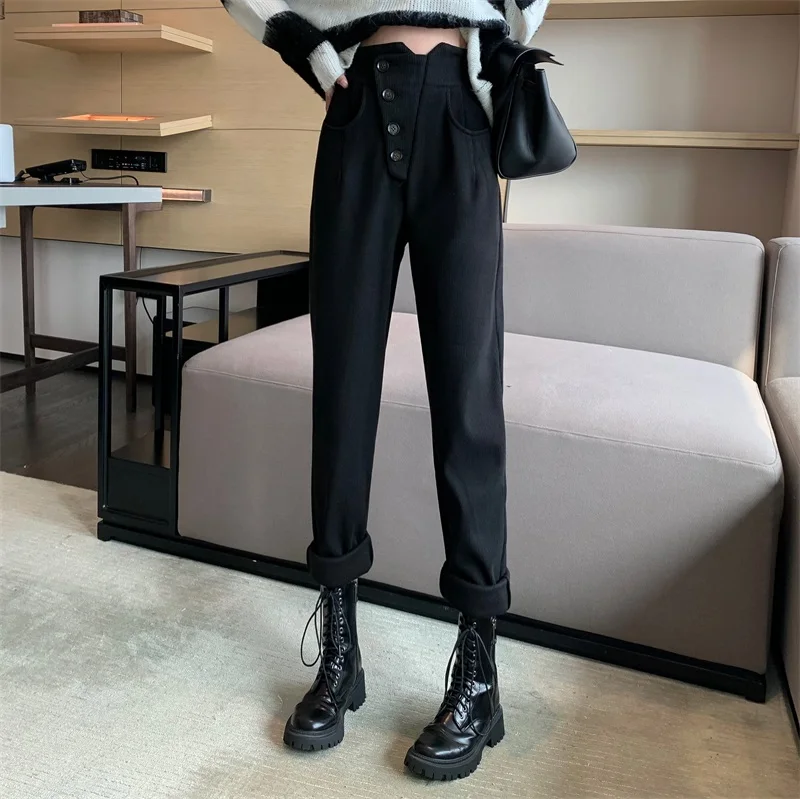 

2022 Women Autumn Winter New High Waist Straight Pants Female Solid Color Corduroy Trousers Ladies Casual Pants X33
