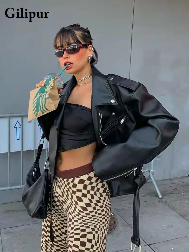 Куртка женская из искусственной кожи повседневный свободный мотоциклетный