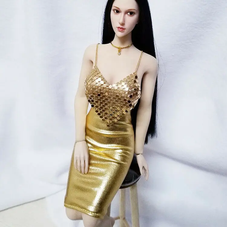 

Custom 1:6 Figure Clothing Gold Metal Coat Gold Dress For 12" Female Body