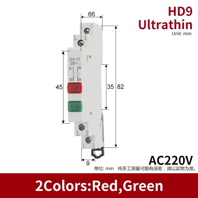 

HD9 DIN Rail Mount LED Signal Lamp Series 9mm 18mm 220V Indicating Pilot Lights Red Blue Yellow Green Power Signal Light